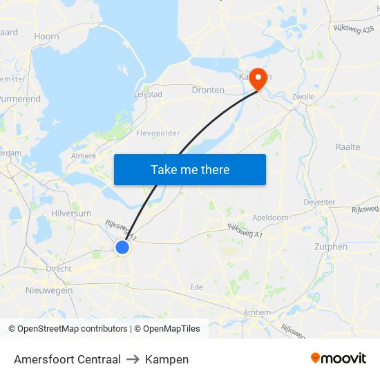 Amersfoort Centraal to Kampen map