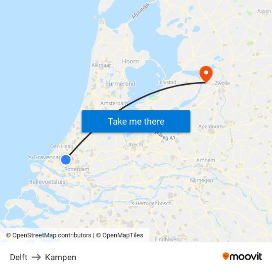 Delft to Kampen map
