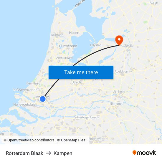 Rotterdam Blaak to Kampen map