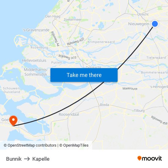 Bunnik to Kapelle map