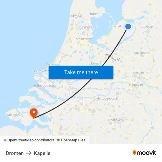 Dronten to Kapelle map