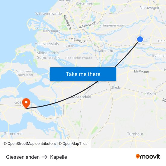 Giessenlanden to Kapelle map