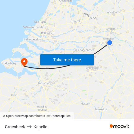 Groesbeek to Kapelle map