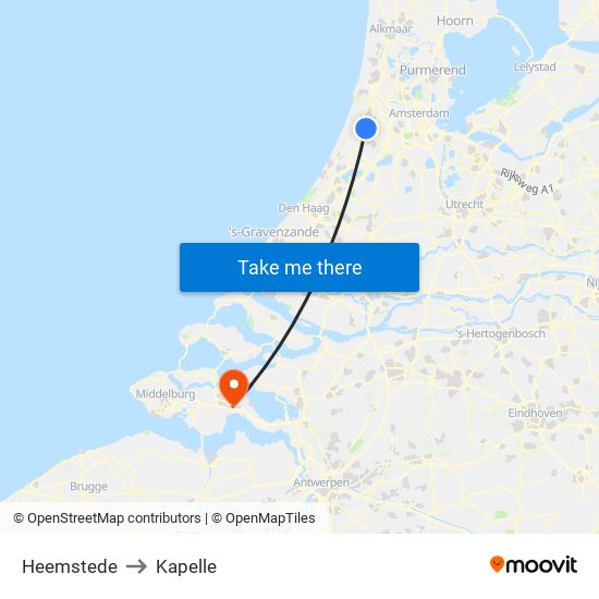 Heemstede to Kapelle map