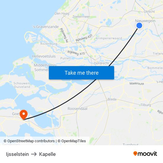 Ijsselstein to Kapelle map