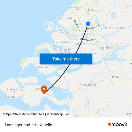 Lansingerland to Kapelle map