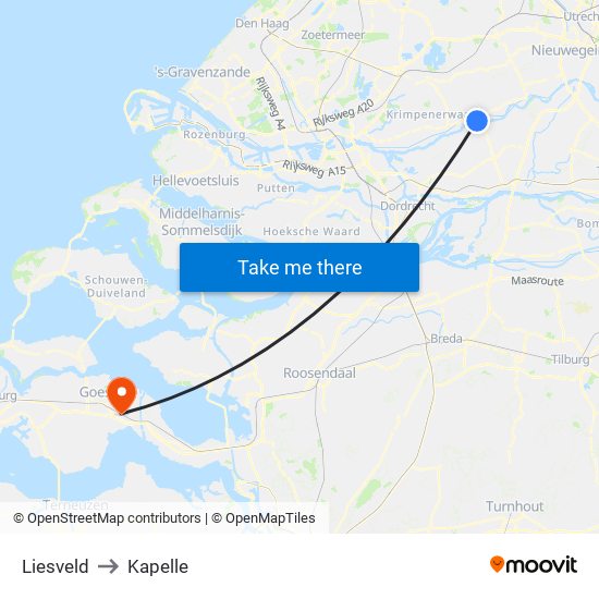 Liesveld to Kapelle map