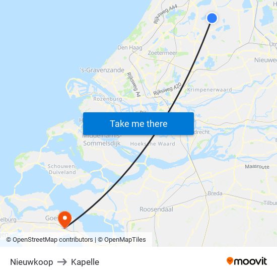 Nieuwkoop to Kapelle map