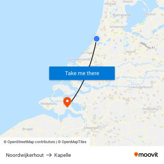 Noordwijkerhout to Kapelle map