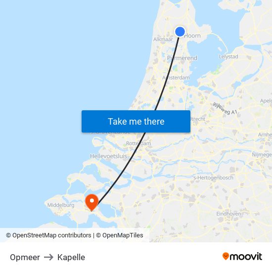 Opmeer to Kapelle map