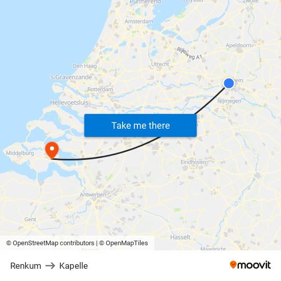 Renkum to Kapelle map