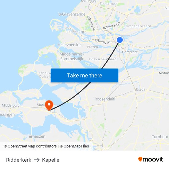 Ridderkerk to Kapelle map