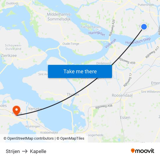 Strijen to Kapelle map