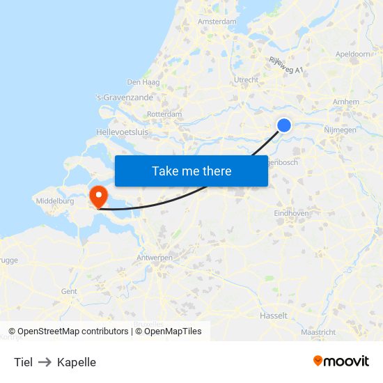 Tiel to Kapelle map