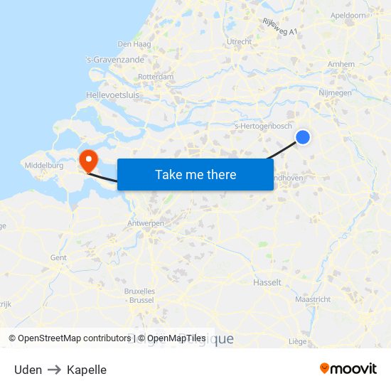 Uden to Kapelle map