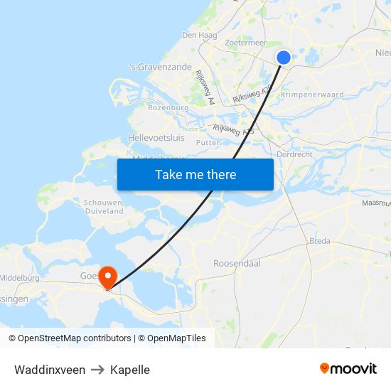 Waddinxveen to Kapelle map