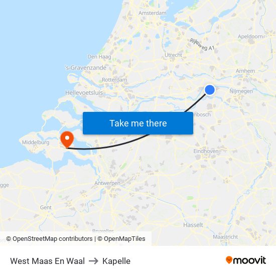 West Maas En Waal to Kapelle map