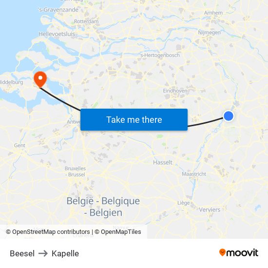 Beesel to Kapelle map