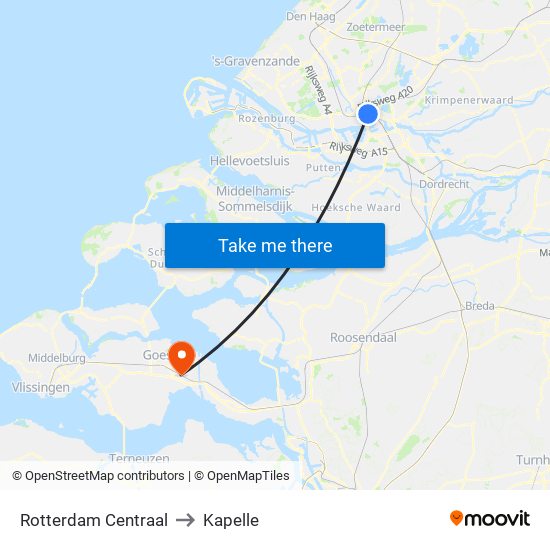 Rotterdam Centraal to Kapelle map