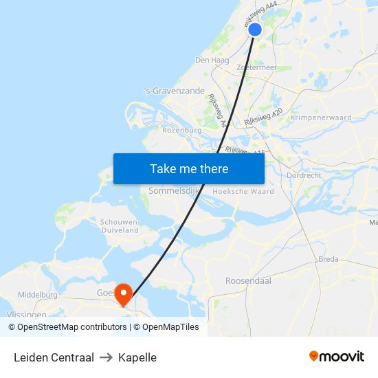 Leiden Centraal to Kapelle map