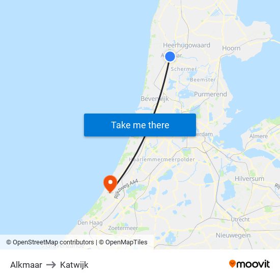 Alkmaar to Katwijk map