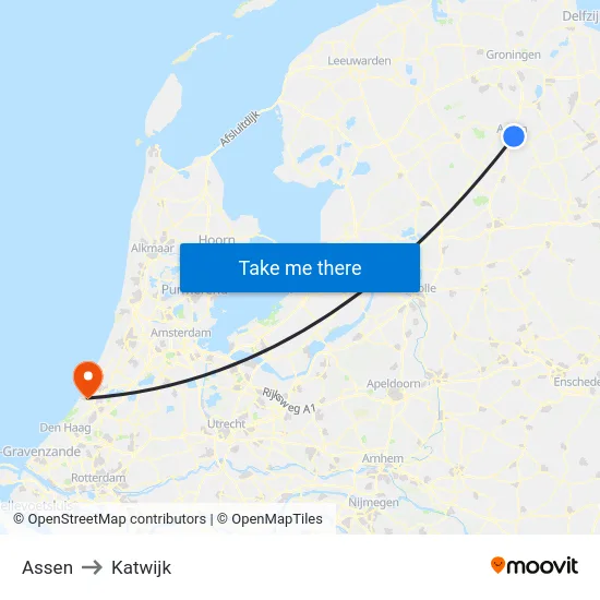 Assen to Katwijk map