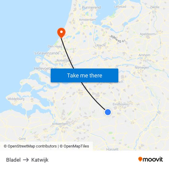 Bladel to Katwijk map