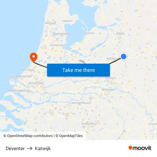 Deventer to Katwijk map