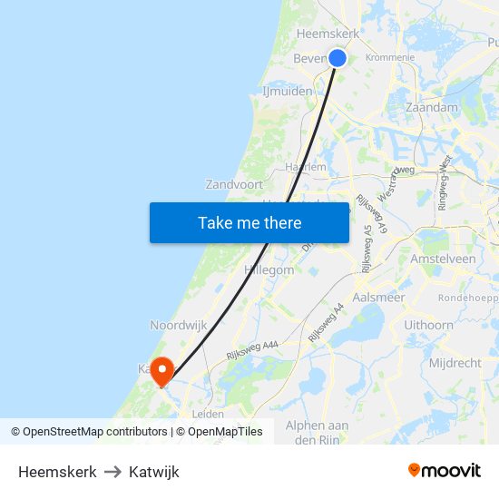 Heemskerk to Katwijk map