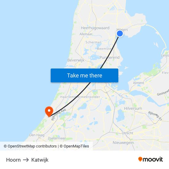 Hoorn to Katwijk map