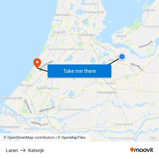 Laren to Katwijk map