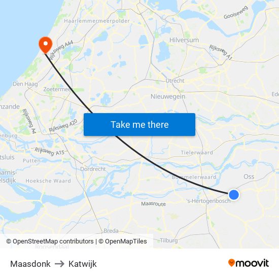 Maasdonk to Katwijk map