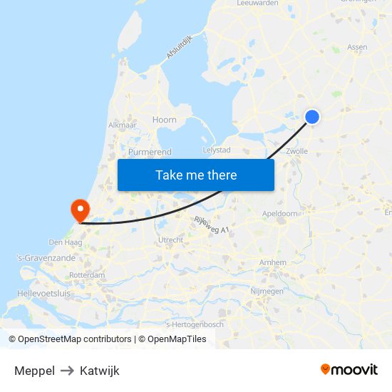 Meppel to Katwijk map