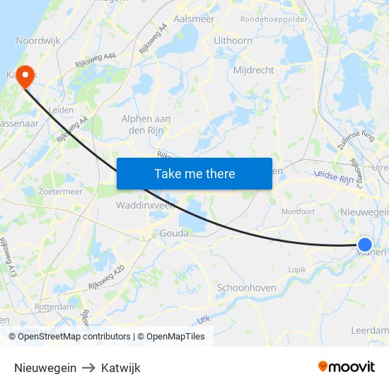 Nieuwegein to Katwijk map