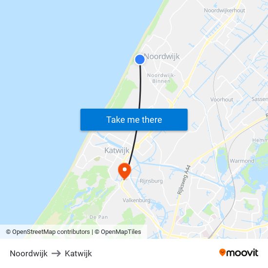 Noordwijk to Katwijk map