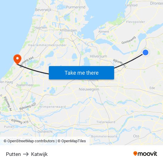 Putten to Katwijk map