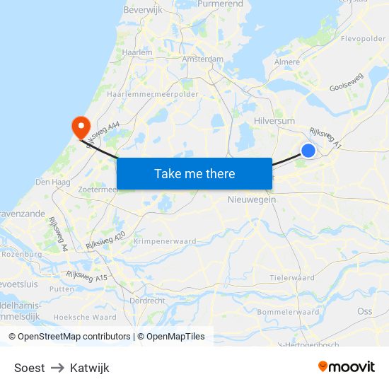 Soest to Katwijk map