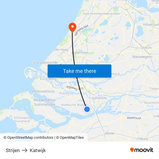 Strijen to Katwijk map