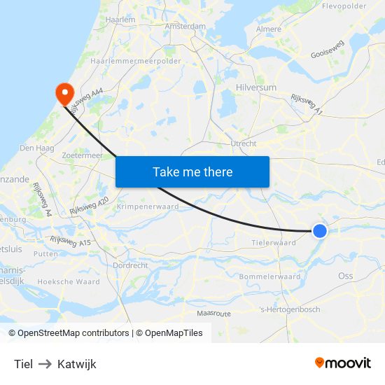 Tiel to Katwijk map