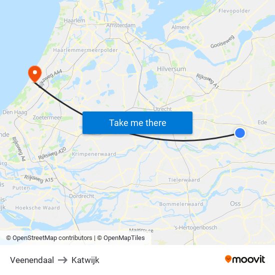 Veenendaal to Katwijk map