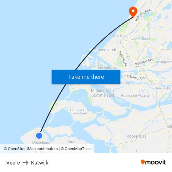 Veere to Katwijk map