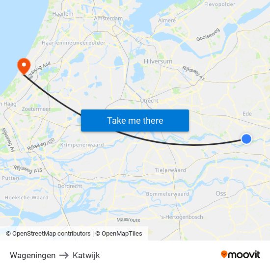 Wageningen to Katwijk map