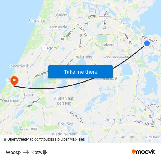 Weesp to Katwijk map