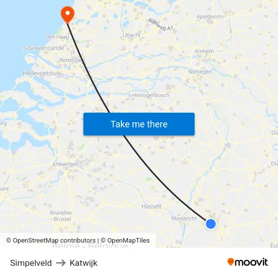 Simpelveld to Katwijk map