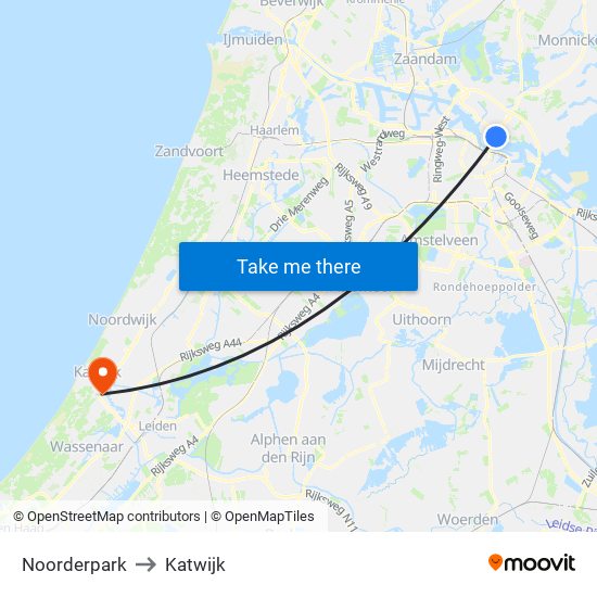 Noorderpark to Katwijk map