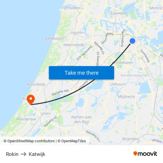 Rokin to Katwijk map