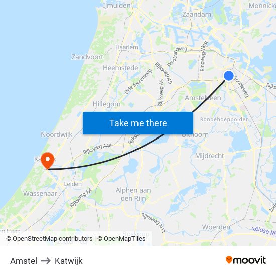 Amstel to Katwijk map