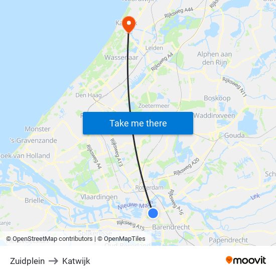 Zuidplein to Katwijk map