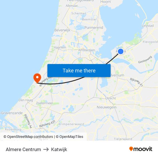 Almere Centrum to Katwijk map