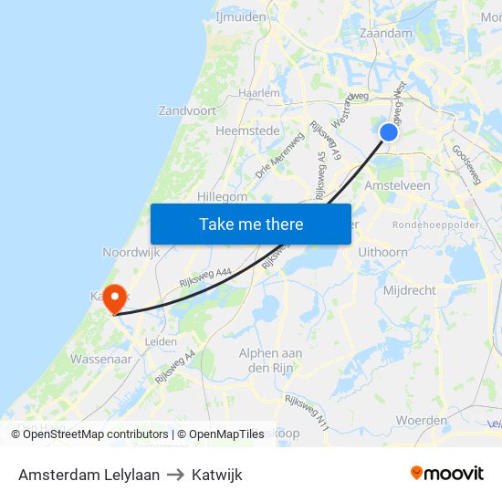 Amsterdam Lelylaan to Katwijk map